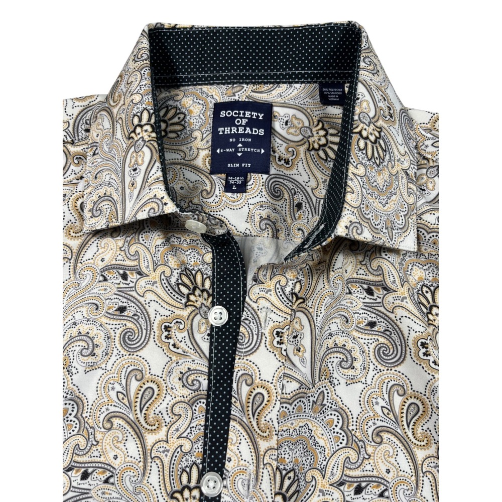 Society of Threads Paisley Button Down Shirt Mens Large Slim Fit No Iron Stretch - Picture 2 of 2